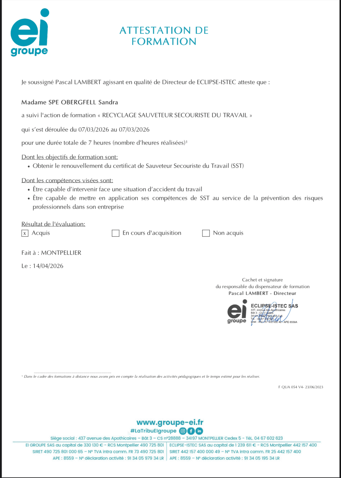 Sauveteur Secouriste du Travail